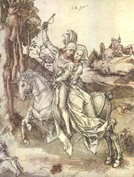 Giovane coppia a cavallo